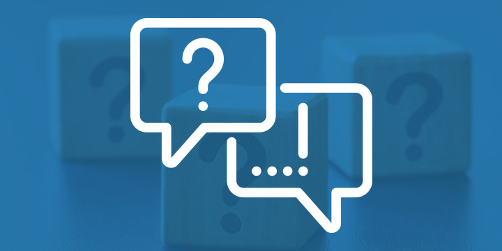 Two illustrated chat bubbles containing a question mark and exclamation mark