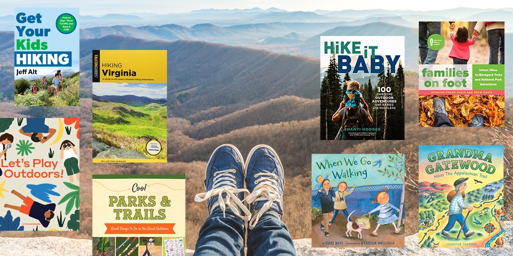 A photograph of a seated person's feet hanging off the edge of an overlook. The feet are surrounded by book covers form titles featured in this post. 